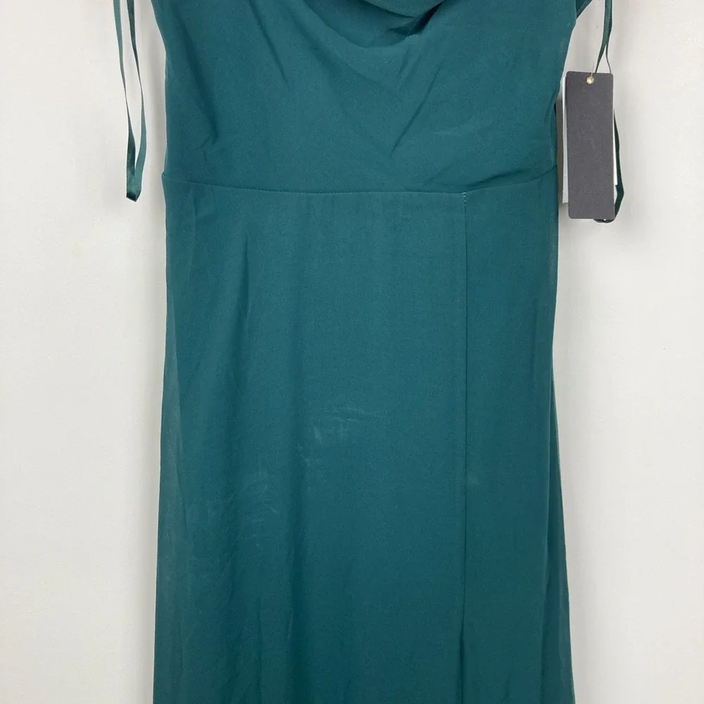 City Studios Juniors Drape Neck Faux Peal Strap Gown Junior Size 3/4 Deep Forest